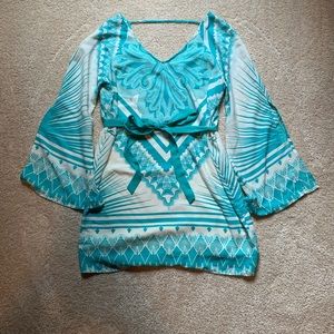 Cream and turquoise dress